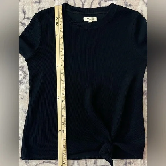 NWT Madewell Elwood Knot Front Long Sleeve Ribbed Black Top Size Small - Picture 7 of 9